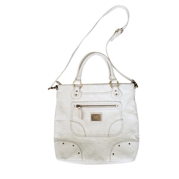 Vintage Anne Klein Cream Leather Studded Tote Bag With Shoulder Strap - Picture 1 of 15